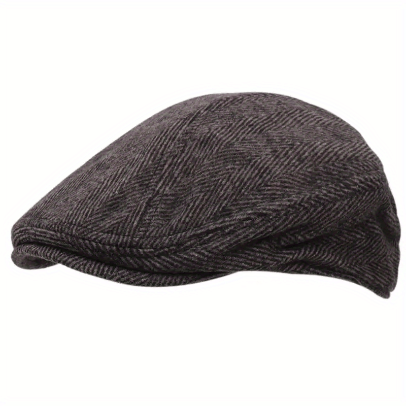Men'S Knit Fabric Flat Cap - Textile Material ≥80%, Herringbone Pattern, Hand Wash/Dry Clean, Leisure Sun Hat, Mixed Color (1-Pack)