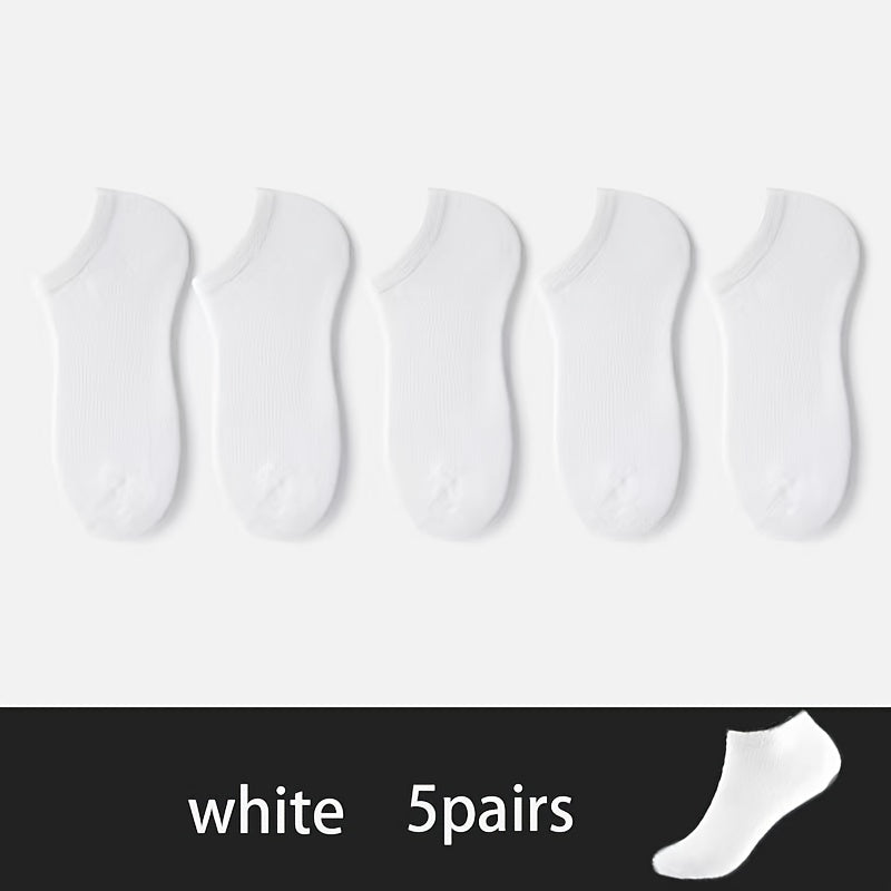 5 Pairs Of Men's Knitted Solid Color Low-cut Socks, Comfy & Breathable Elastic Socks, For Daily Wearing