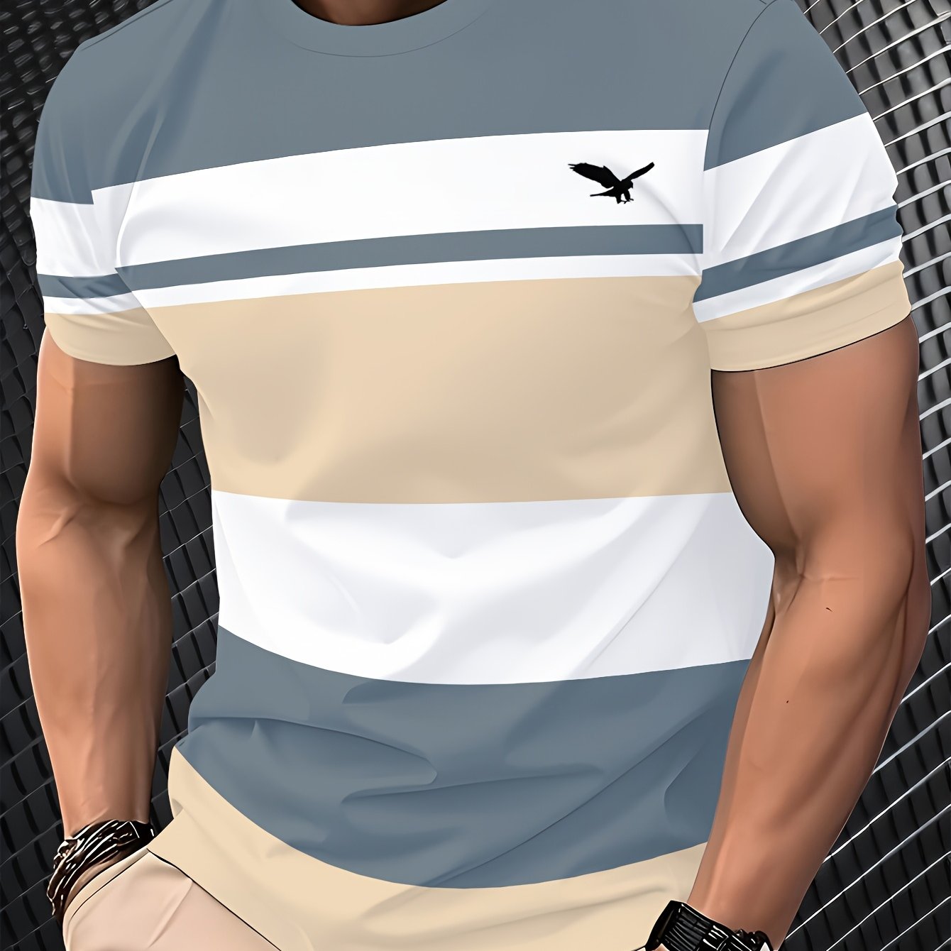 Men'S 3D Digital Print Short Sleeve T-Shirt - Breathable Round Neck, Non-See-Through, Lightweight Comfortable, Casual Style with Eagle Logo, Perfect for All Seasons, Versatile Clothing Stylish Graphic Tee Comfortable Fi