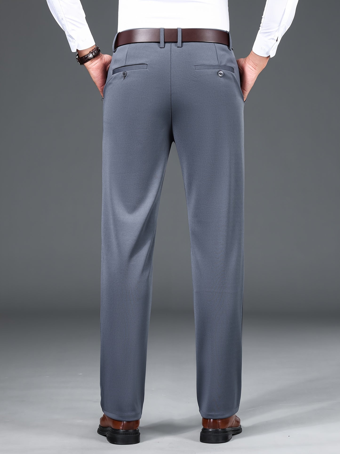 Men's Straight Leg Solid Color Pants, Men's Classic Design Pants, Versatile For Business And Casual Wear