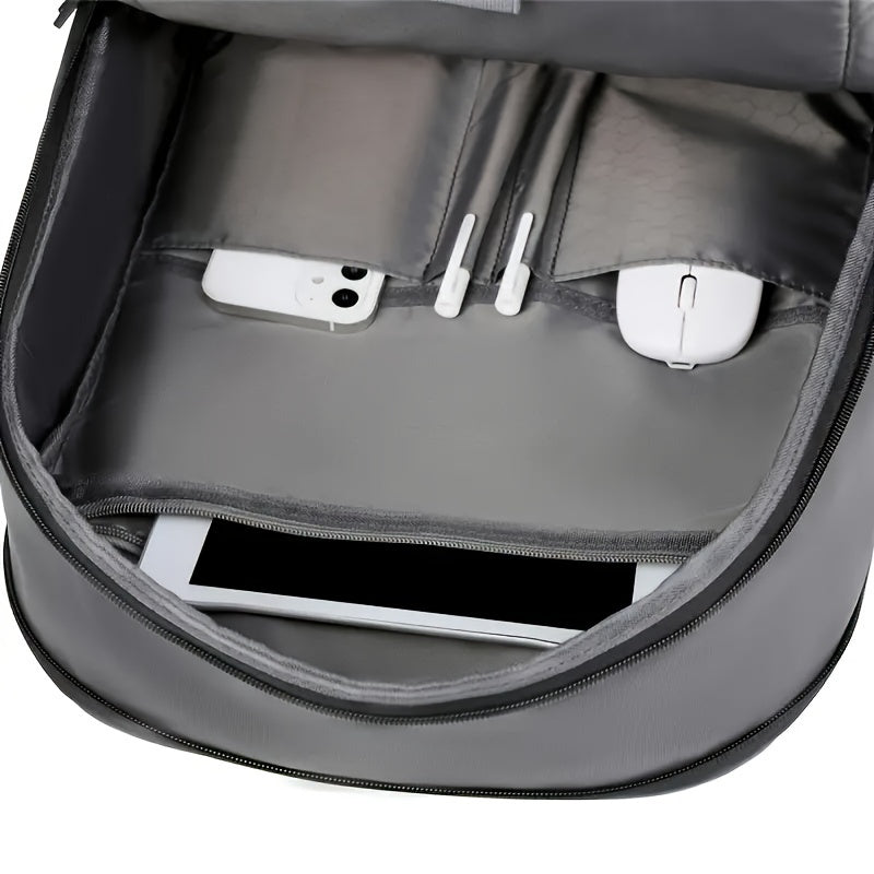 Business Style Expandable Backpack, Faux Leather, Durable Smooth Zipper, Multi-Pad Laptop Bag, Casual Daypack, Suitable for Daily Commute, Outdoor Business Travel, Ideal Gift for Holidays, Black, Dark Grey, Light Grey Options