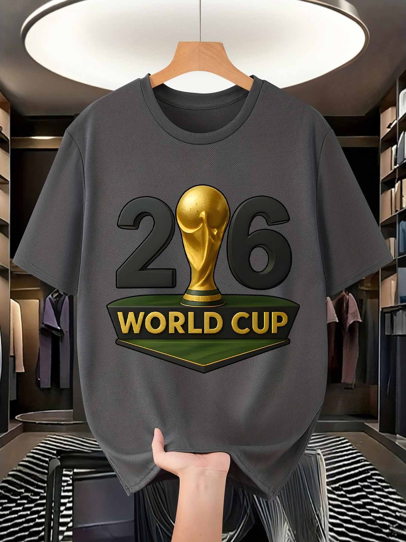 Men's FIFA World Cup 2026 Graphic Mesh T-Shirt, Casual Streetwear