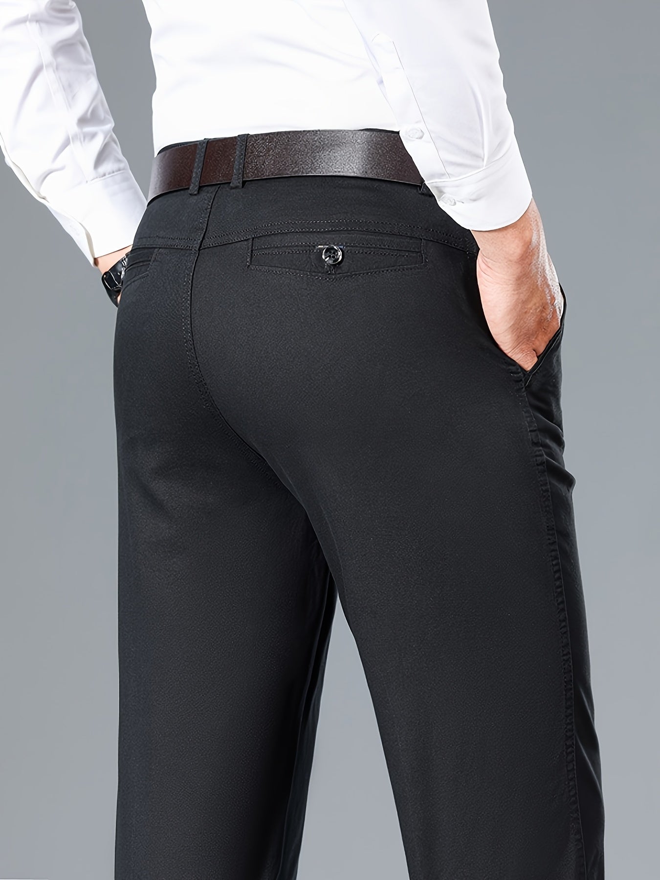 Men's Light Business Cotton Dress Pants - Straight Leg, Olive Green, 100% Cotton, Perfect for Office or Casual Outings