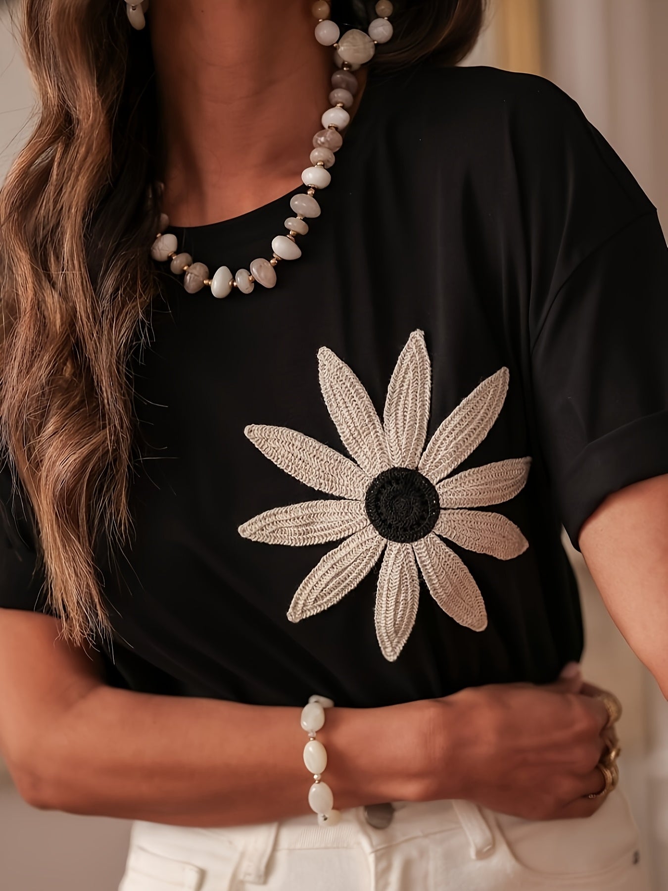 Elegant And Stylish Black Floral T-Shirt