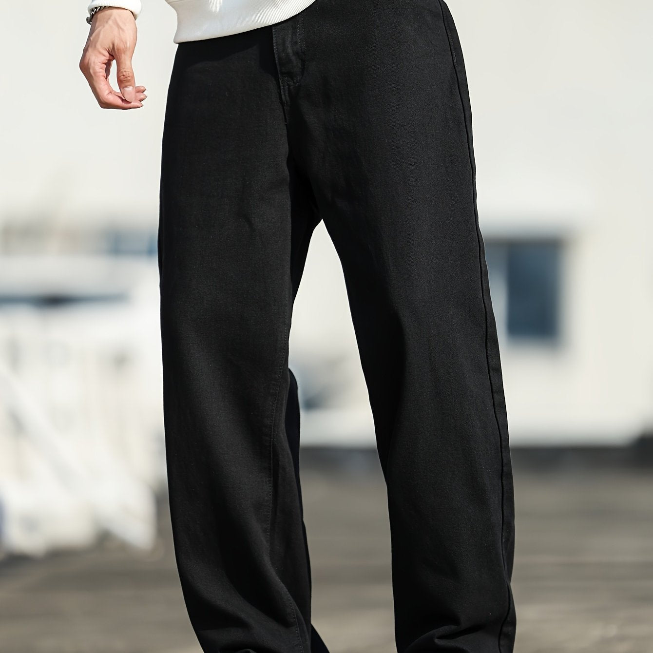 Vintage-Inspired Loose Straight-Leg Jeans for Men, Washed Denim, Non-Stretch Fabric, Casual Style - Machine Washable