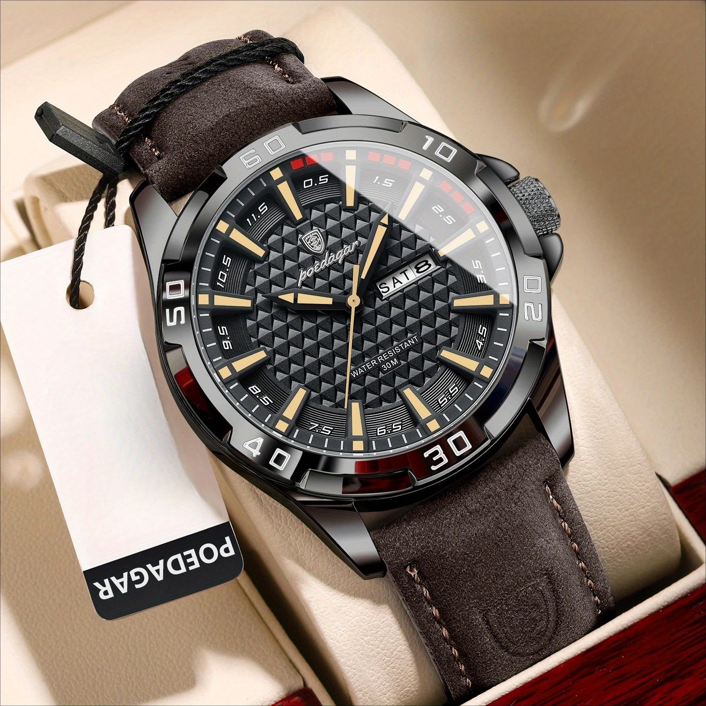 Men's Quartz Watch with PU Leather Strap, Casual Elegant Style