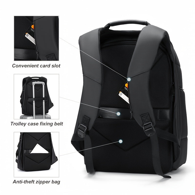 FENRUIEN Men'S Large Capacity Expandable Backpack with USB Charging, 39.62cm Laptop Bag, Durable Oxford Fabric, Multiple Compartments for Travel and Business Use, Travel Backpack Minimalist Backpack Durable Zippers, Lapto