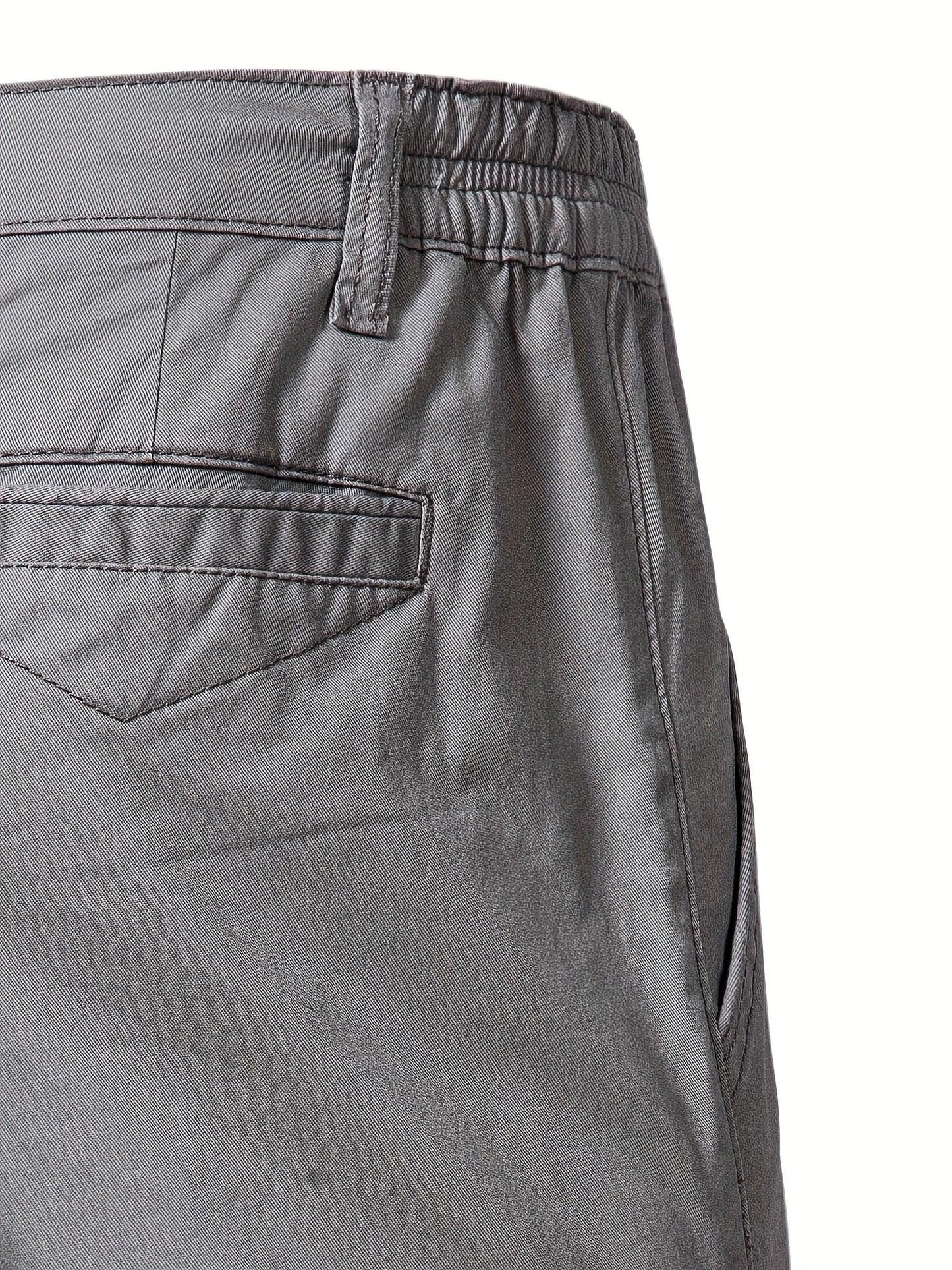 Men's Classic Fit Cotton Twill Flat Front Solid Chino Short With Slant Pockets And Elastic Waist