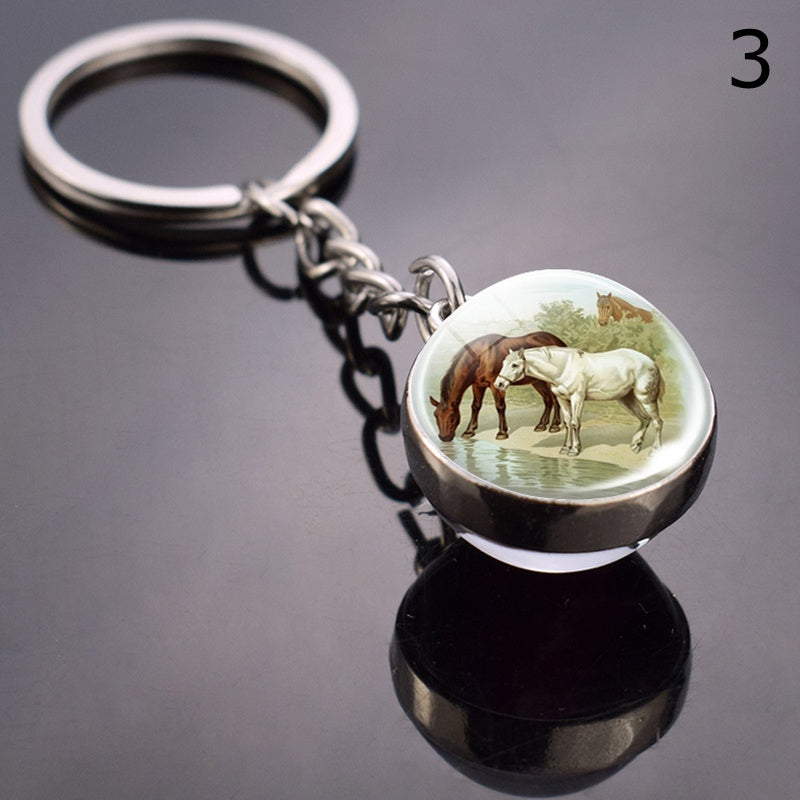 Horse Keychain Glass Ball Pendant Horse Keychain Horse Pattern Animal Keychain, Gift for New Year, Valentine'S Day