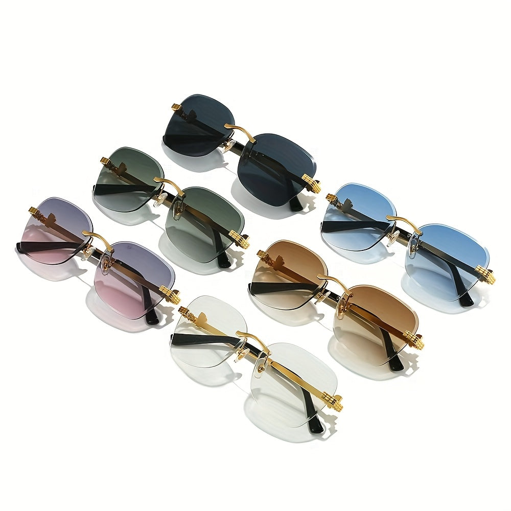 1 Pair Photochromic Square Fashion Glasses with PC Lenses & Golden-Tone Metal Frame - Transition Photochromic Lens Glasses, Rimless Design, Ideal for Trendy Men & Women, Perfect for Daily Wear & Gifting, Fashion Glasses|Squar