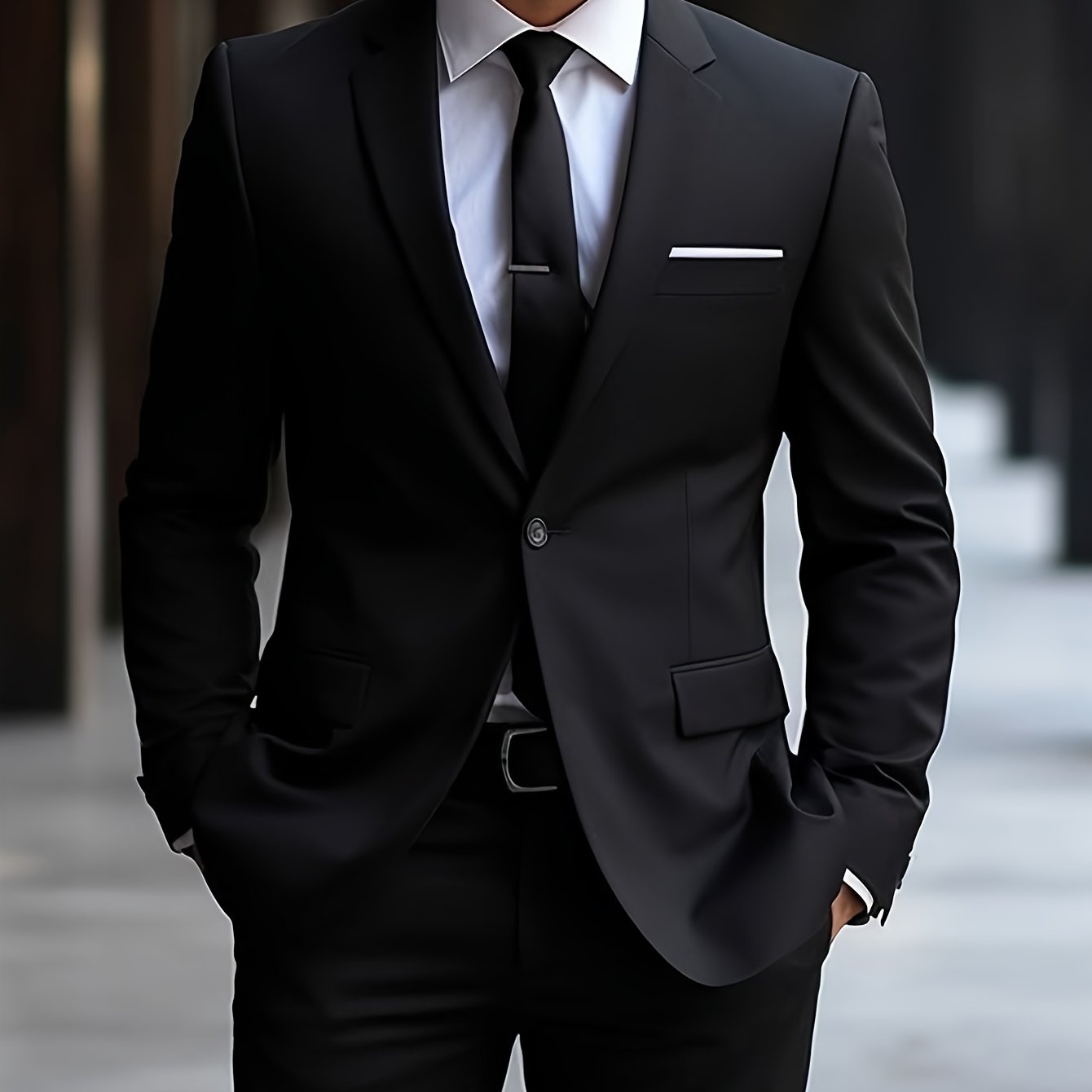 Men's Two-Piece Suit in Solid Color with Sealed Pockets, Regular Fit Suit Trousers, Elegant and Classic, Suitable for Business and Wedding Parties