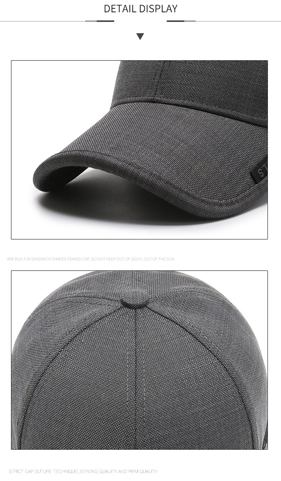 1pc Black Gray Summer Breathable Men Baseball Cap For Outdoor Sports