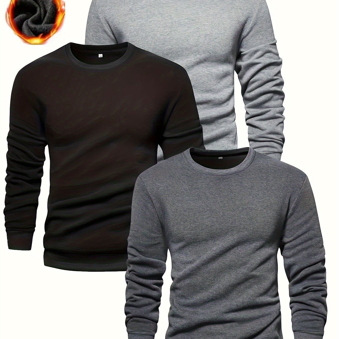 3pcs Men's Solid Color Knit Pullover For Autumn And Winter - Versatile Warm Crew Neck Long Sleeve, As Gift
