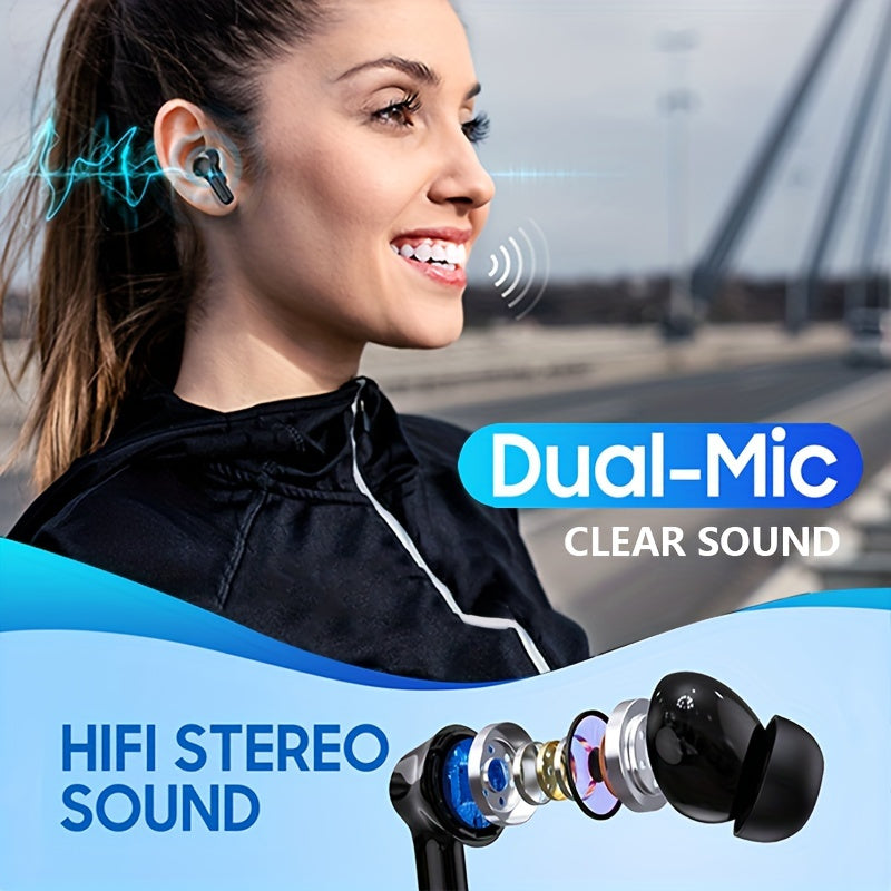 True Wireless Stereo Eabuds, TWS Noise Cancelling Headphones, Sport Headset, Touch Control Earphones With Led Charging Case