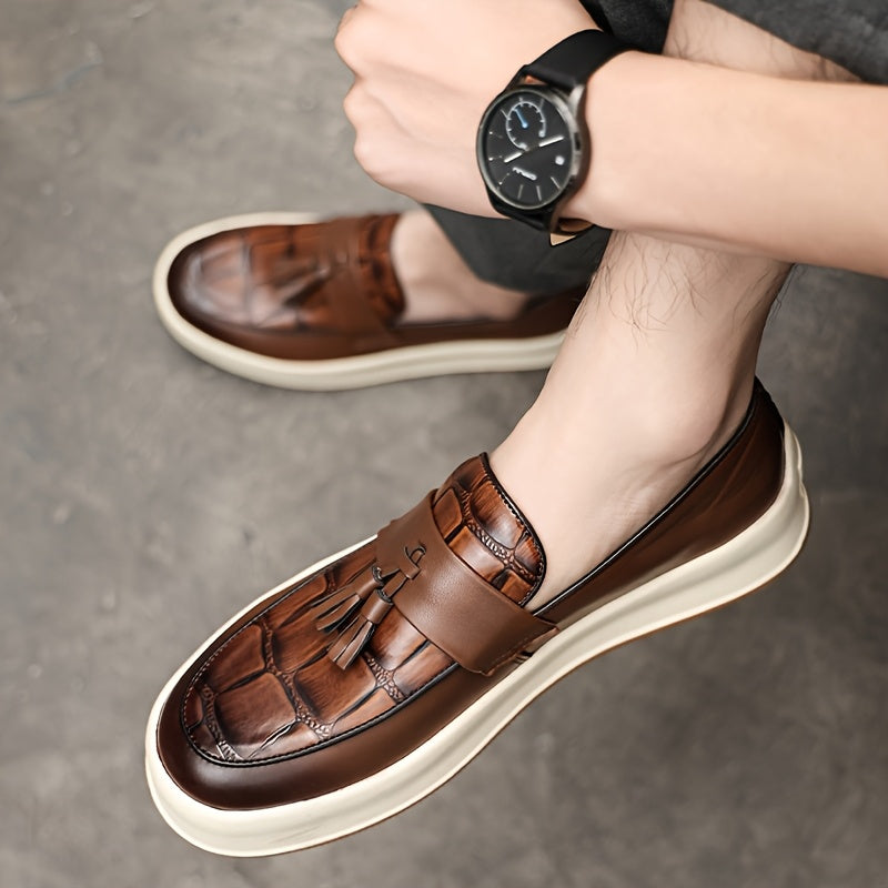 Men's Business Casual PU Loafers with Tassel, Non-Slip Durable Shoes