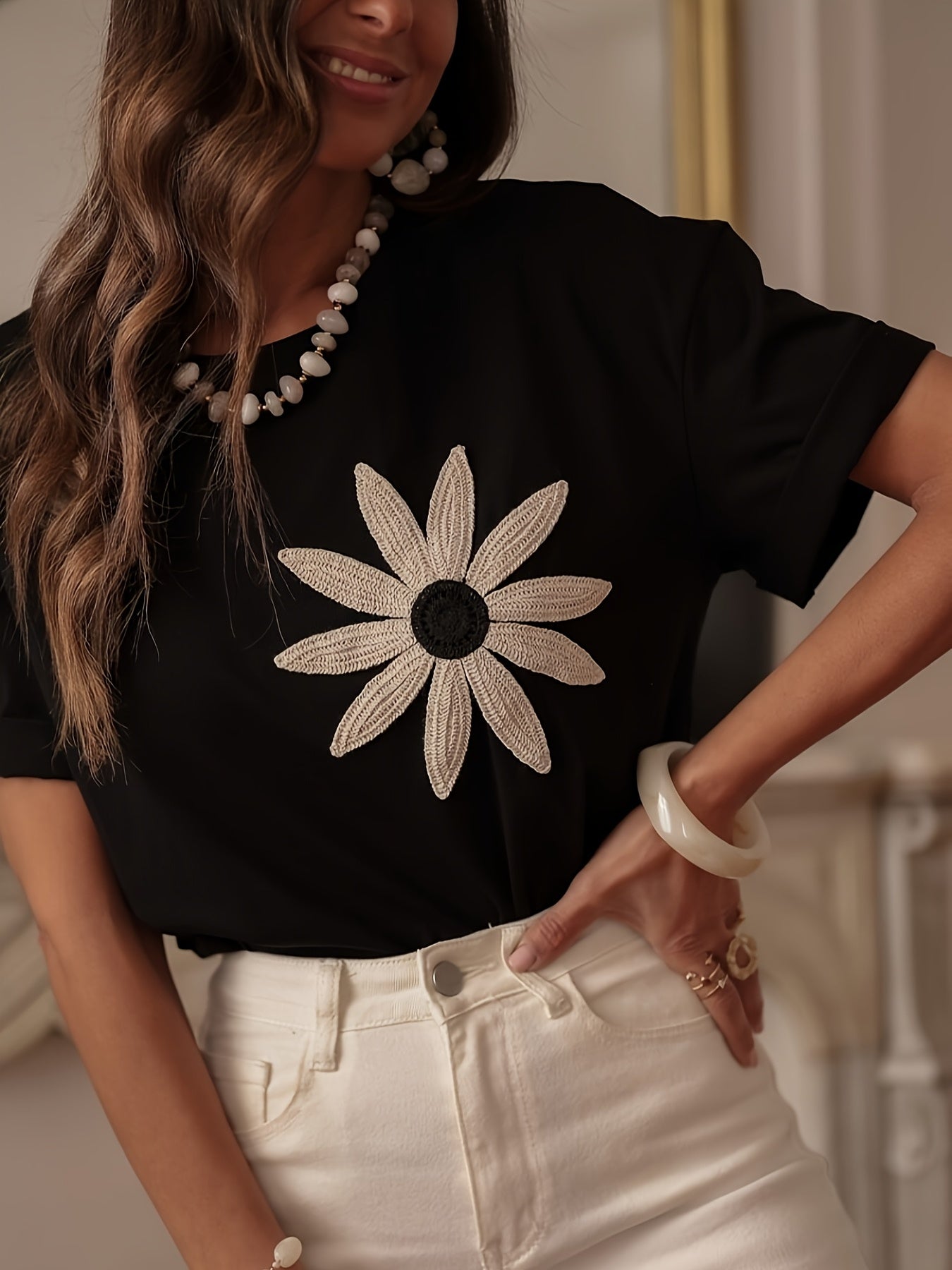 Elegant And Stylish Black Floral T-Shirt