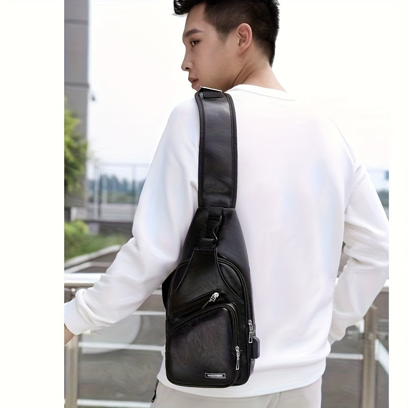 2025 New Men'S Fashion Chest Bag - Soft Faux Leather Anti-Theft Crossbody Bag with Multiple Compartments, Adjustable Strap Zipper Closure for Gym, Travel, Casual Outings (Brown), Secure Travel Pouch, Textured Finish