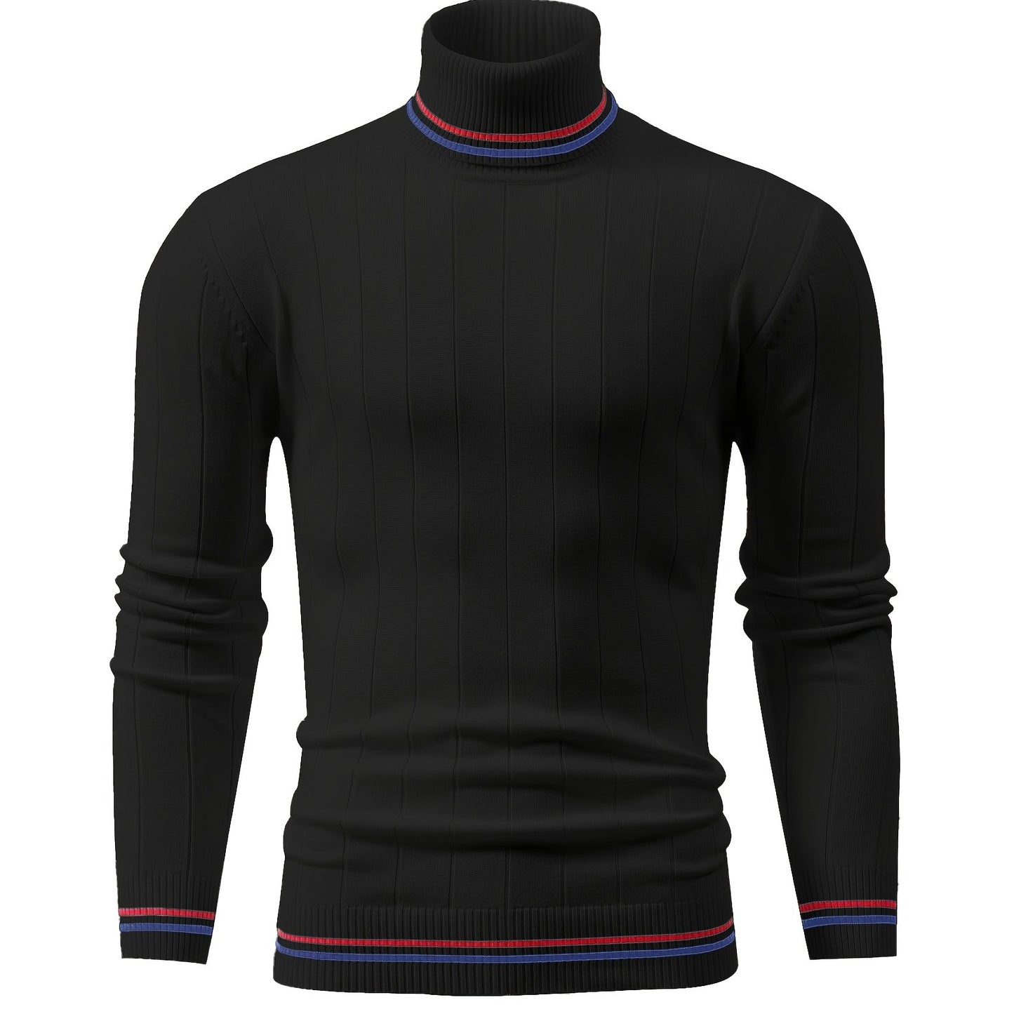 Temujin OBM Men's College Style Fashion New Color Block Striped High Neck Knit Long Sleeve Pullover Sweater