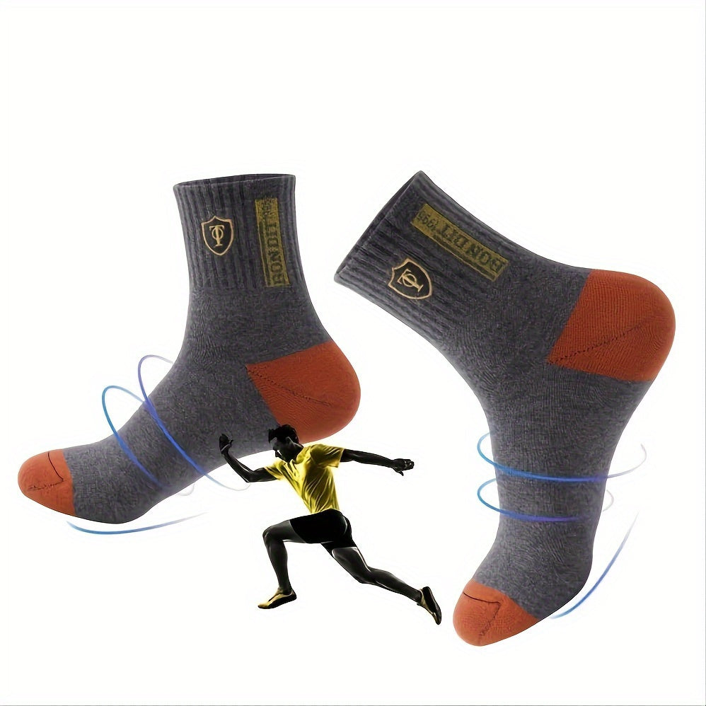 6 Pairs Men'S Cotton Sports Socks, Embroidered Sweat-Wicking Knit Fabric, Machine Washable, Mixed Color, Uncharged - No Box Included