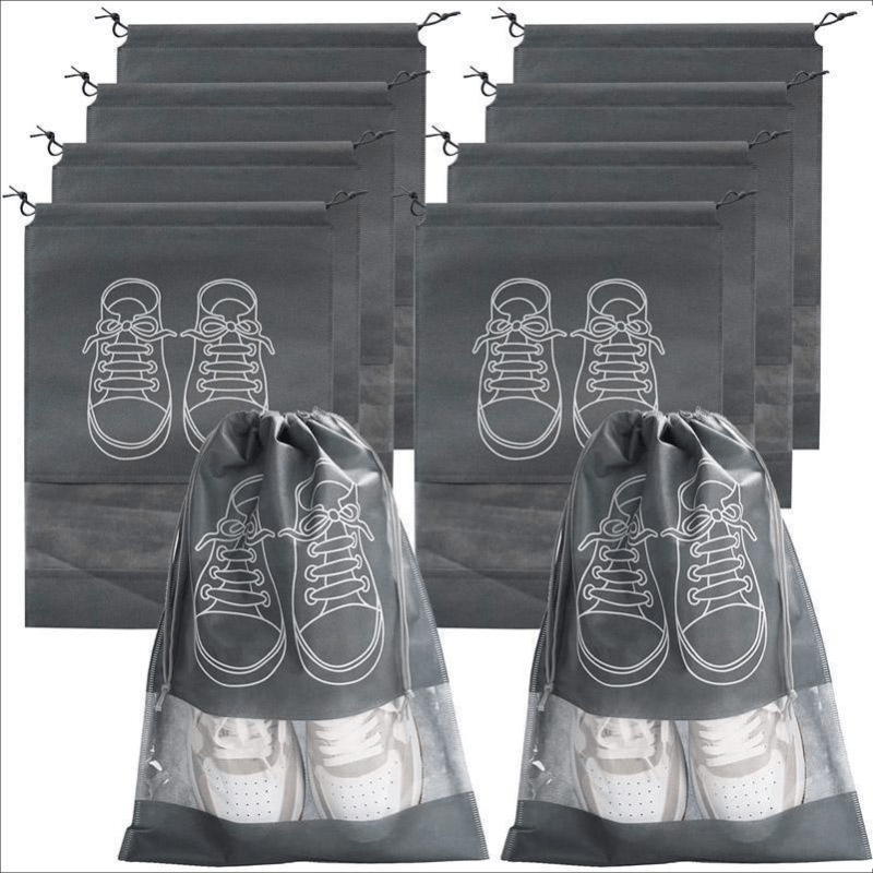 5pcs Grey Dustproof Shoe Bags with Drawstring - Perfect for Travel, Bedroom & Dorm Organization, Ideal Back to School Essentials