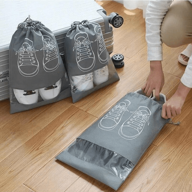 5pcs Grey Dustproof Shoe Bags with Drawstring - Perfect for Travel, Bedroom & Dorm Organization, Ideal Back to School Essentials