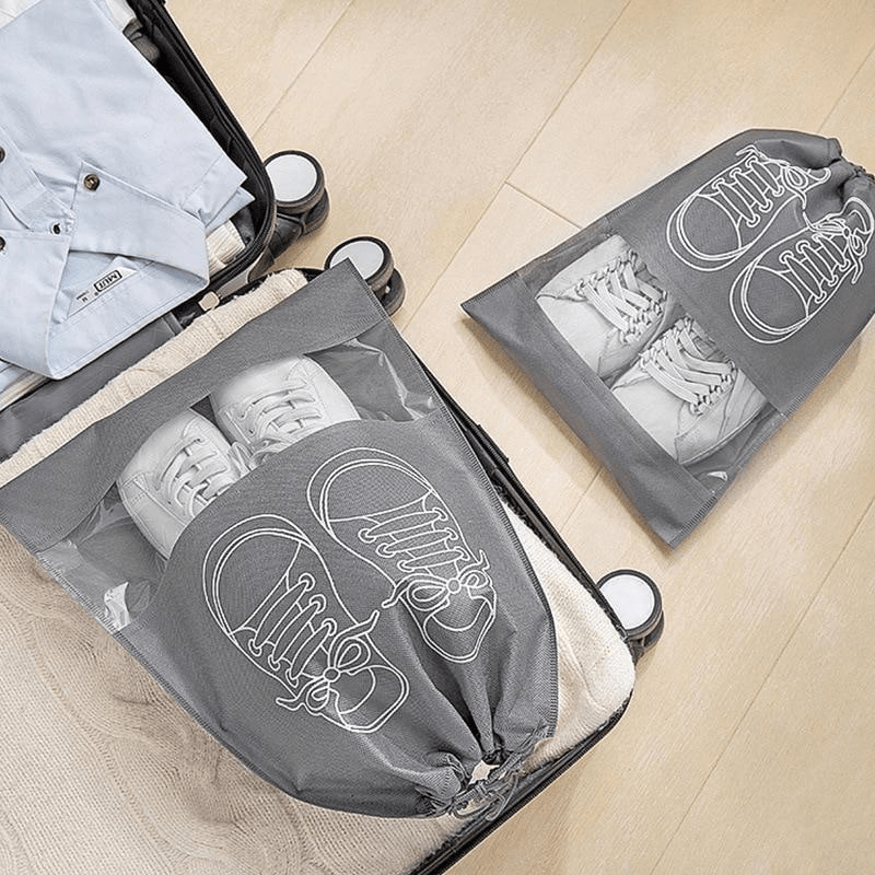 5pcs Grey Dustproof Shoe Bags with Drawstring - Perfect for Travel, Bedroom & Dorm Organization, Ideal Back to School Essentials