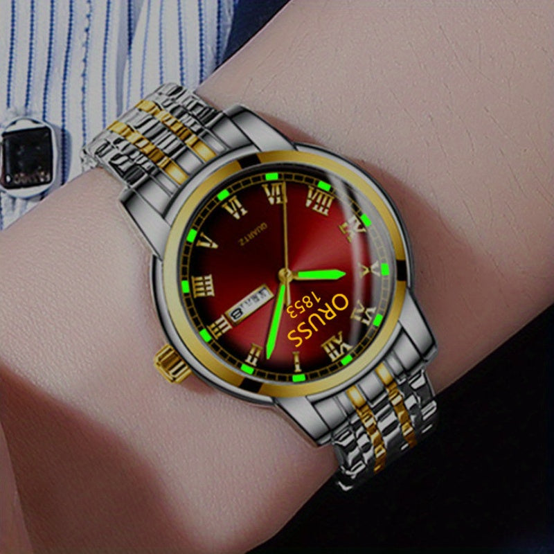 1pc Elegant Ladies' Quartz Wrist Watch, Luminous Dial, Classic Calendar, Roman Style, Stainless Steel Band, Alloy Case, Non, Non-Rechargeable Battery - Fashion Timepiece