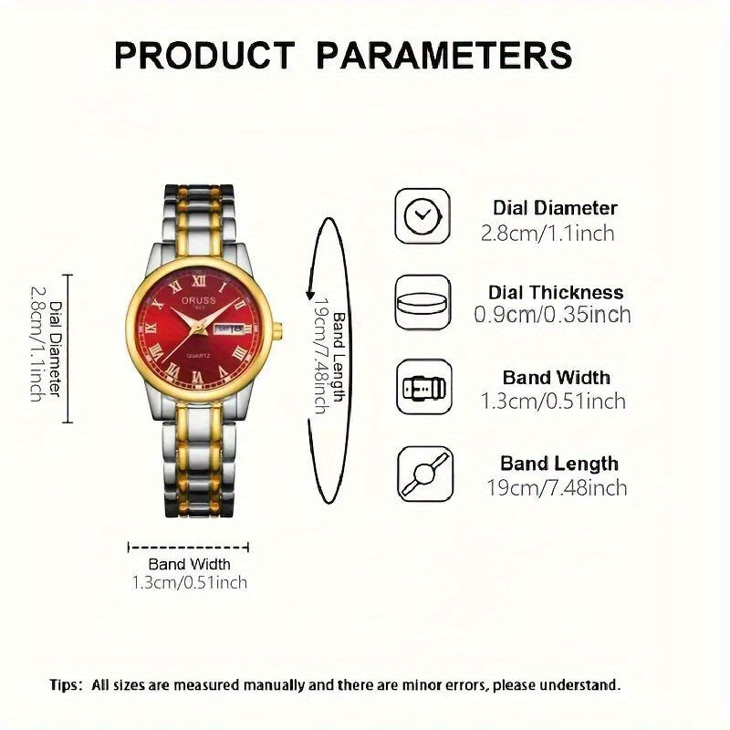 1pc Elegant Ladies' Quartz Wrist Watch, Luminous Dial, Classic Calendar, Roman Style, Stainless Steel Band, Alloy Case, Non, Non-Rechargeable Battery - Fashion Timepiece