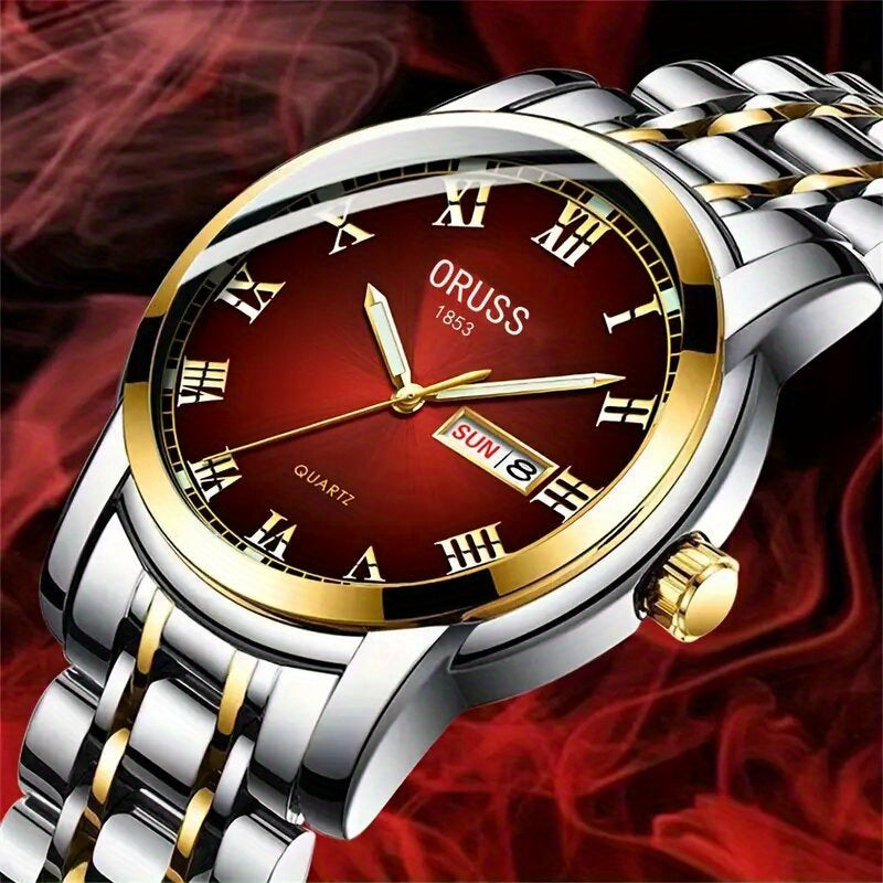 1pc Elegant Ladies' Quartz Wrist Watch, Luminous Dial, Classic Calendar, Roman Style, Stainless Steel Band, Alloy Case, Non, Non-Rechargeable Battery - Fashion Timepiece