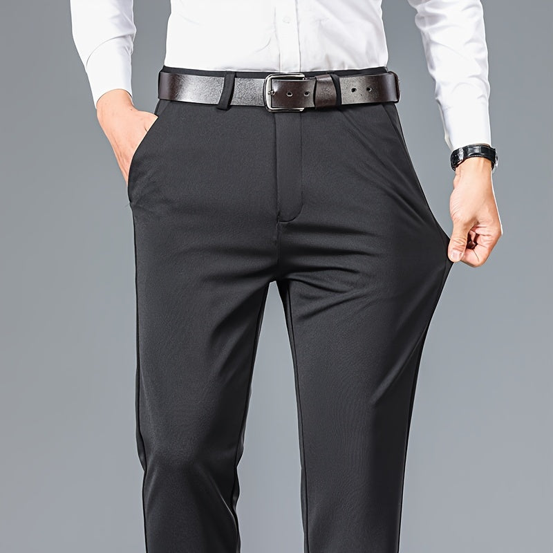 Men's Straight Leg Solid Color Pants, Men's Classic Design Pants, Versatile For Business And Casual Wear
