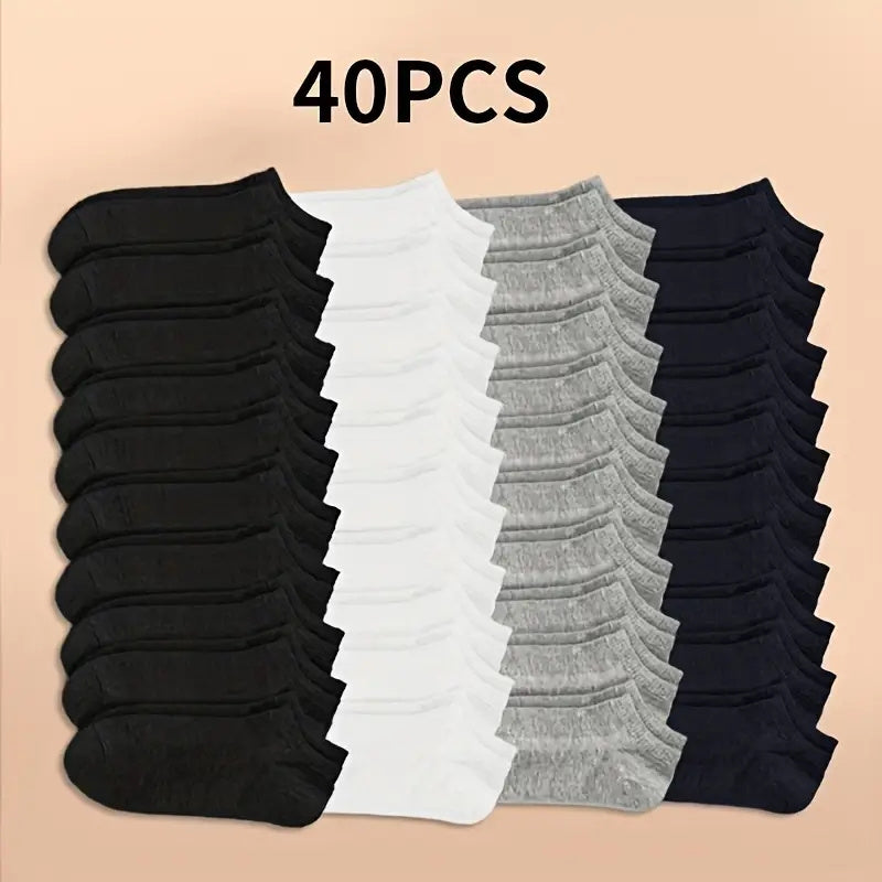 10/20/40 Pairs Of Men's Simple Solid Liner Anklets Socks, Comfy Breathable Soft Sweat Absorbent Socks For Men's Outdoor Wearing