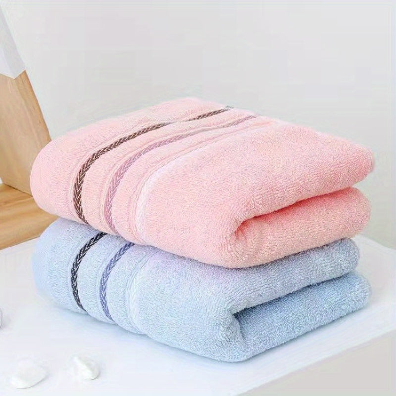 2pcs Soft Cotton Face Towels - Thick, Absorbent & Skin-Friendly for Home Bathroom, Striped Design with Reinforced Edges, 32.99cm x 72.01cm, Modern Style, Pink & Blue Shades, Bathroom Essentials | Modern Towel Design | Plush C