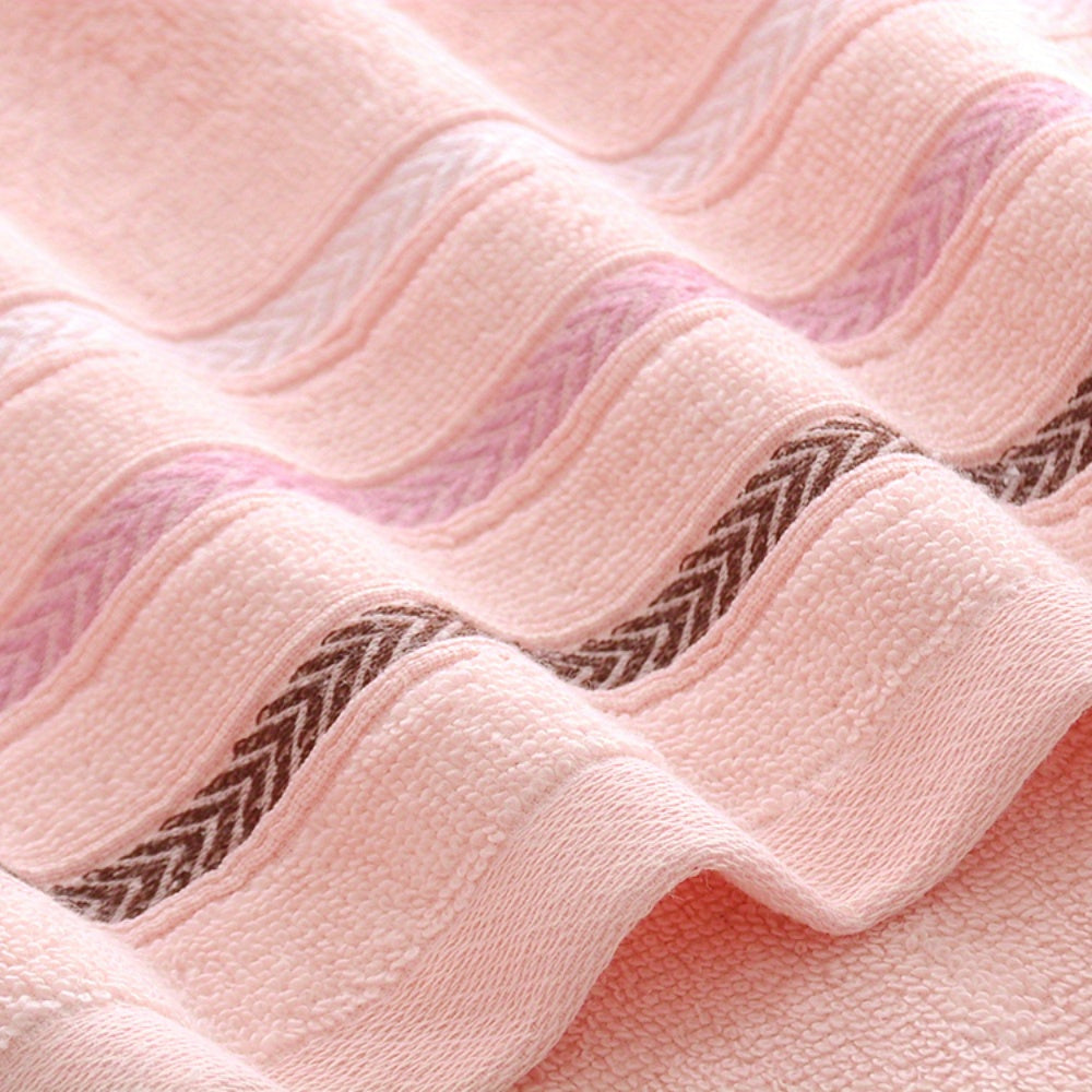 2pcs Soft Cotton Face Towels - Thick, Absorbent & Skin-Friendly for Home Bathroom, Striped Design with Reinforced Edges, 32.99cm x 72.01cm, Modern Style, Pink & Blue Shades, Bathroom Essentials | Modern Towel Design | Plush C