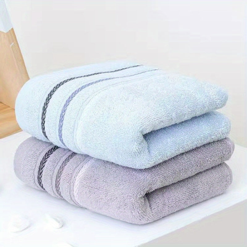 2pcs Soft Cotton Face Towels - Thick, Absorbent & Skin-Friendly for Home Bathroom, Striped Design with Reinforced Edges, 32.99cm x 72.01cm, Modern Style, Pink & Blue Shades, Bathroom Essentials | Modern Towel Design | Plush C