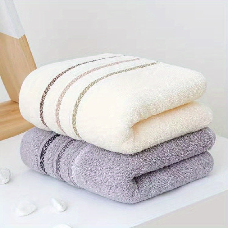 2pcs Soft Cotton Face Towels - Thick, Absorbent & Skin-Friendly for Home Bathroom, Striped Design with Reinforced Edges, 32.99cm x 72.01cm, Modern Style, Pink & Blue Shades, Bathroom Essentials | Modern Towel Design | Plush C