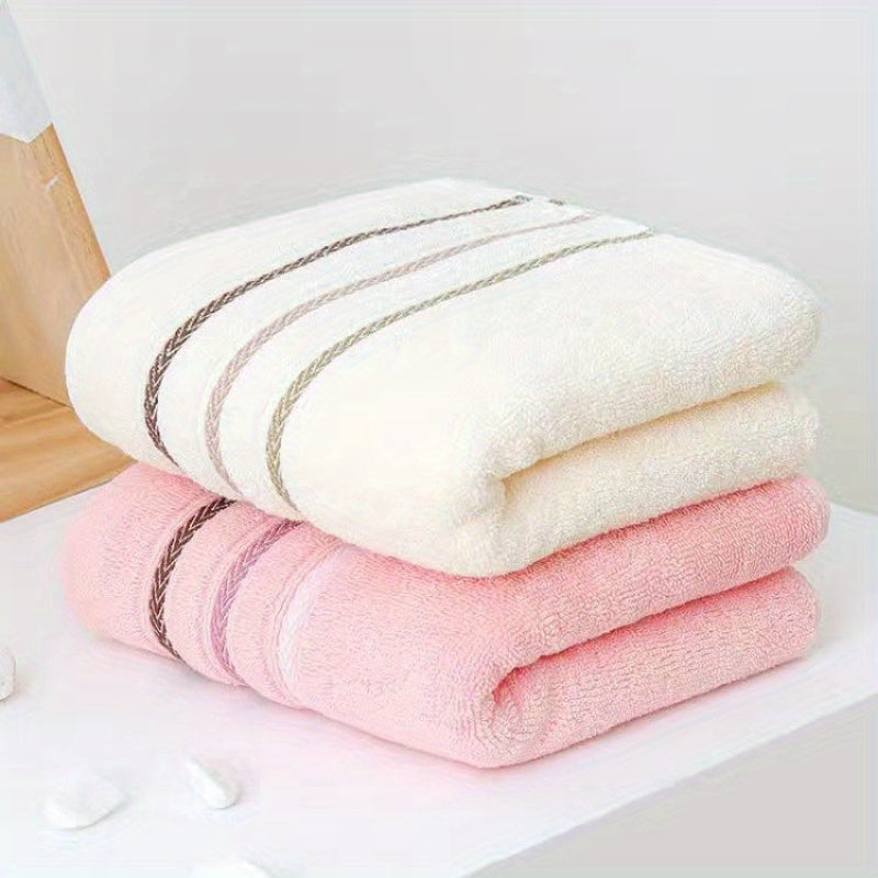 2pcs Soft Cotton Face Towels - Thick, Absorbent & Skin-Friendly for Home Bathroom, Striped Design with Reinforced Edges, 32.99cm x 72.01cm, Modern Style, Pink & Blue Shades, Bathroom Essentials | Modern Towel Design | Plush C