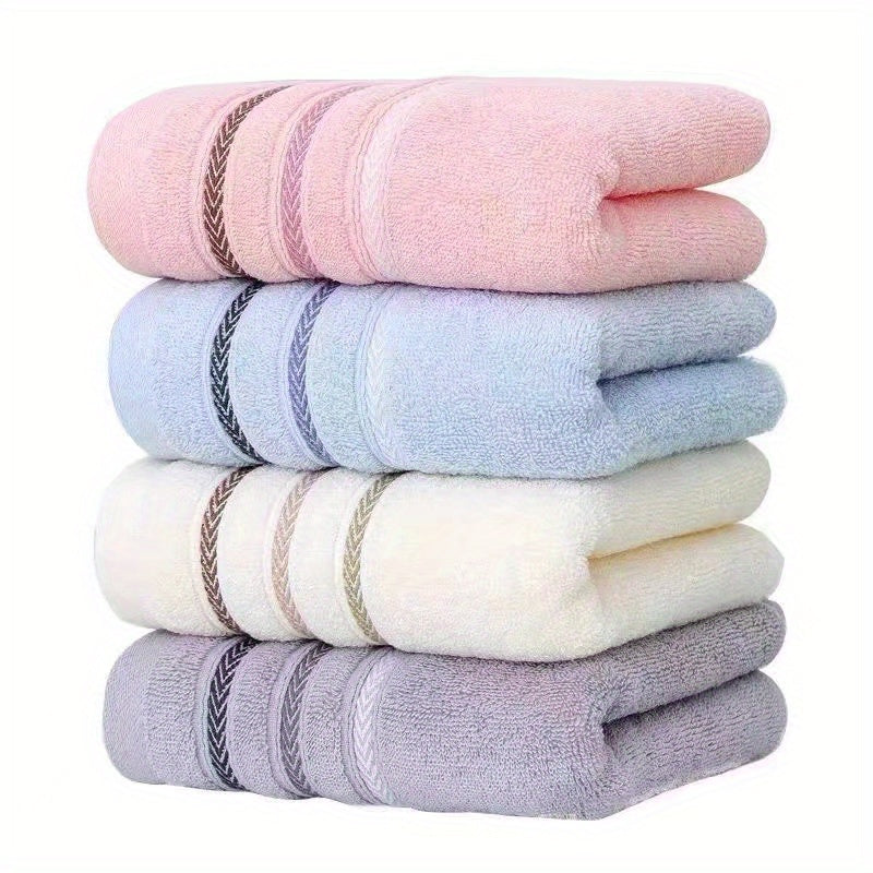 2pcs Soft Cotton Face Towels - Thick, Absorbent & Skin-Friendly for Home Bathroom, Striped Design with Reinforced Edges, 32.99cm x 72.01cm, Modern Style, Pink & Blue Shades, Bathroom Essentials | Modern Towel Design | Plush C