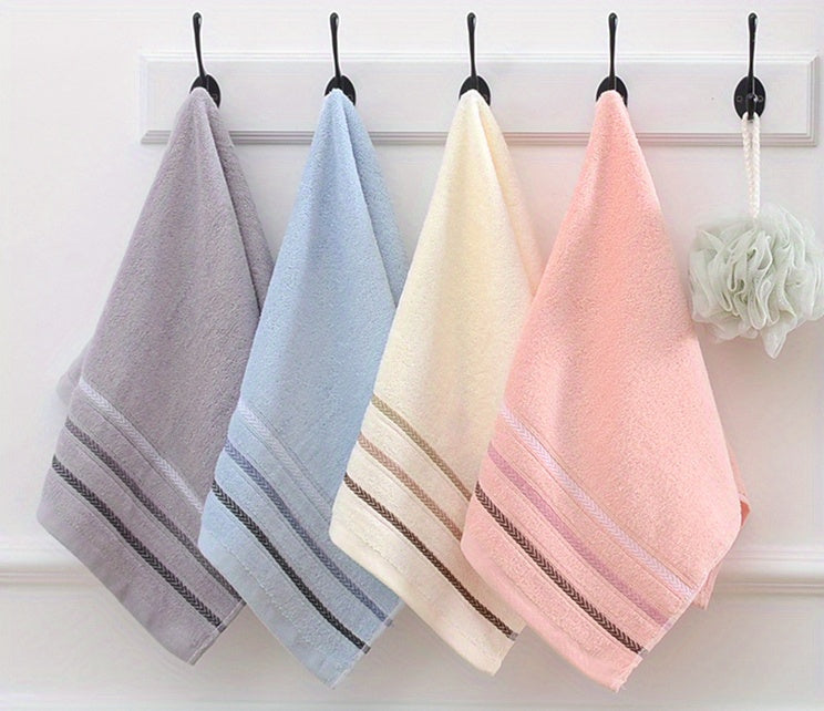 2pcs Soft Cotton Face Towels - Thick, Absorbent & Skin-Friendly for Home Bathroom, Striped Design with Reinforced Edges, 32.99cm x 72.01cm, Modern Style, Pink & Blue Shades, Bathroom Essentials | Modern Towel Design | Plush C