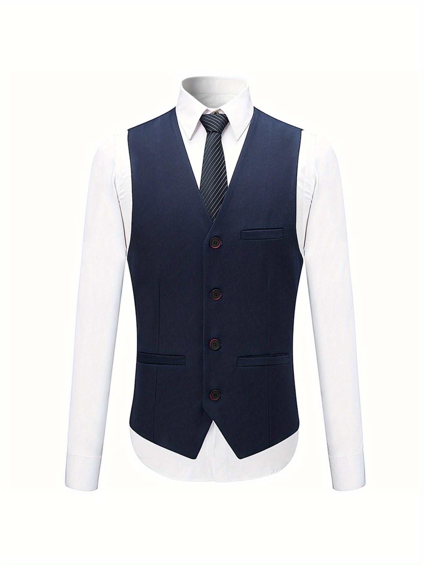 3pcs Men's Formal Suit Set, Men's Formal One Button Lapel Suit Jacket + Classic Matching Vest + Pants, Wedding Banquet & Business Occasion