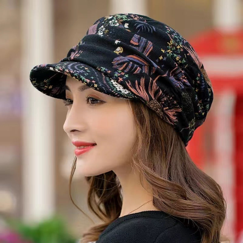 Women's Lightweight Newsboy Cap With Breathable Fabric, Floral Print, Durable Polyester Blend, Perfect For Daily Wear