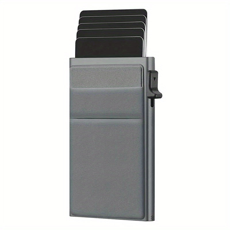 Men's Sleek RFID-Blocking Credit Card Holder with Pop-Up Coin Slot - Aluminum Alloy, Solid Black
