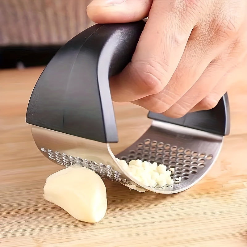 Stainless Steel Garlic Press Rocker - Uncharged Manual Garlic Mincer Crusher Chopper Masher for Kitchen, College Dorm Essentials