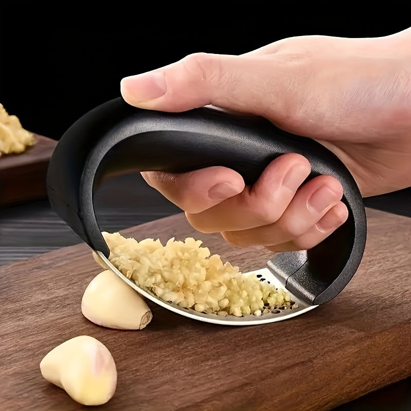 Stainless Steel Garlic Press Rocker - Uncharged Manual Garlic Mincer Crusher Chopper Masher for Kitchen, College Dorm Essentials