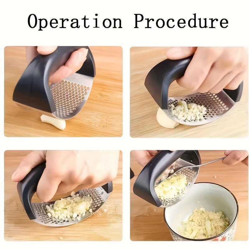 Stainless Steel Garlic Press Rocker - Uncharged Manual Garlic Mincer Crusher Chopper Masher for Kitchen, College Dorm Essentials