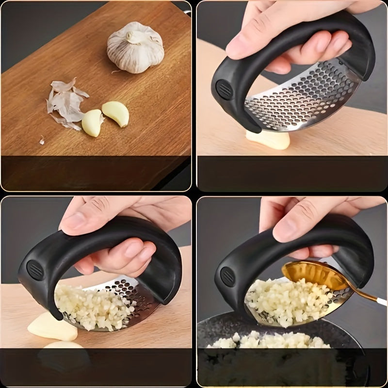 Stainless Steel Garlic Press Rocker - Uncharged Manual Garlic Mincer Crusher Chopper Masher for Kitchen, College Dorm Essentials