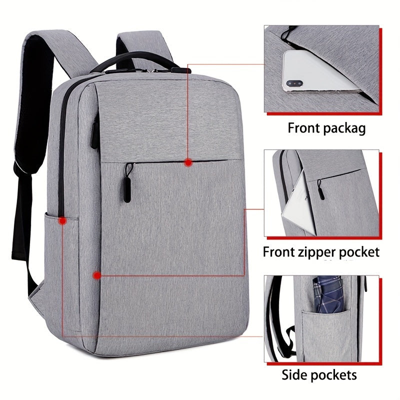 1pc Oxford Travel Backpack, Casual Style, Large Capacity, Multi-Functional Storage, Ideal for Commuting, School, Office, and Outings, Machine Washable, No Rechargeable Battery - Gray
