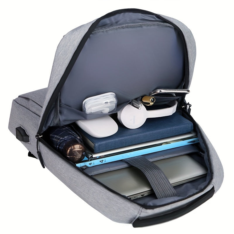 1pc Oxford Travel Backpack, Casual Style, Large Capacity, Multi-Functional Storage, Ideal for Commuting, School, Office, and Outings, Machine Washable, No Rechargeable Battery - Gray
