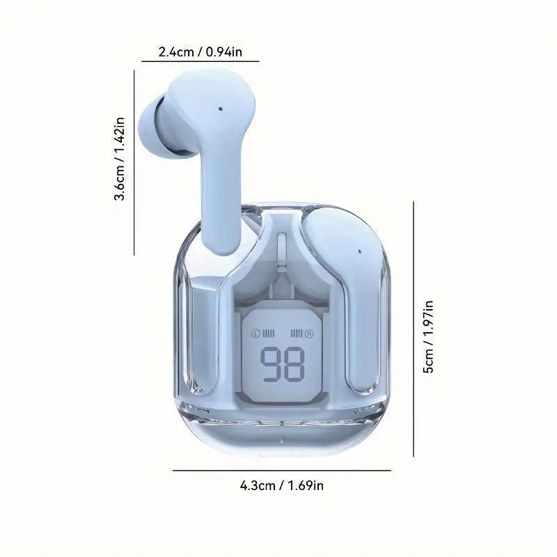 Wireless TWS Headphones Transparent Case Headphones with Digital Power Display Wireless Gaming Headphones