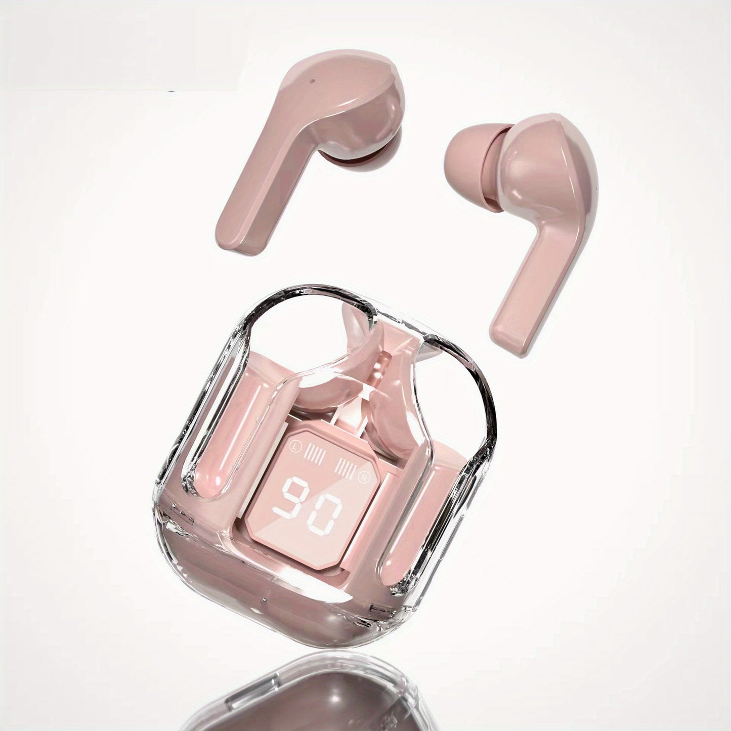Wireless TWS Headphones Transparent Case Headphones with Digital Power Display Wireless Gaming Headphones