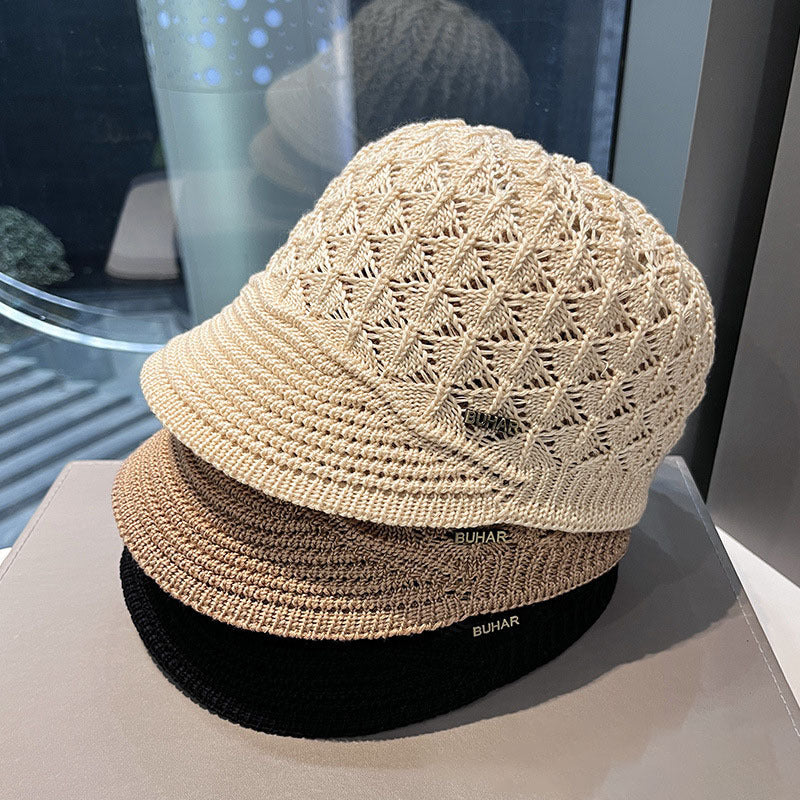 Elegant Women's Beige Beret with Intricate Lace Pattern - Breathable & Foldable, Polyester Painter Cap, Ideal for Outdoor Activities & Daily Wear, Machine Washable